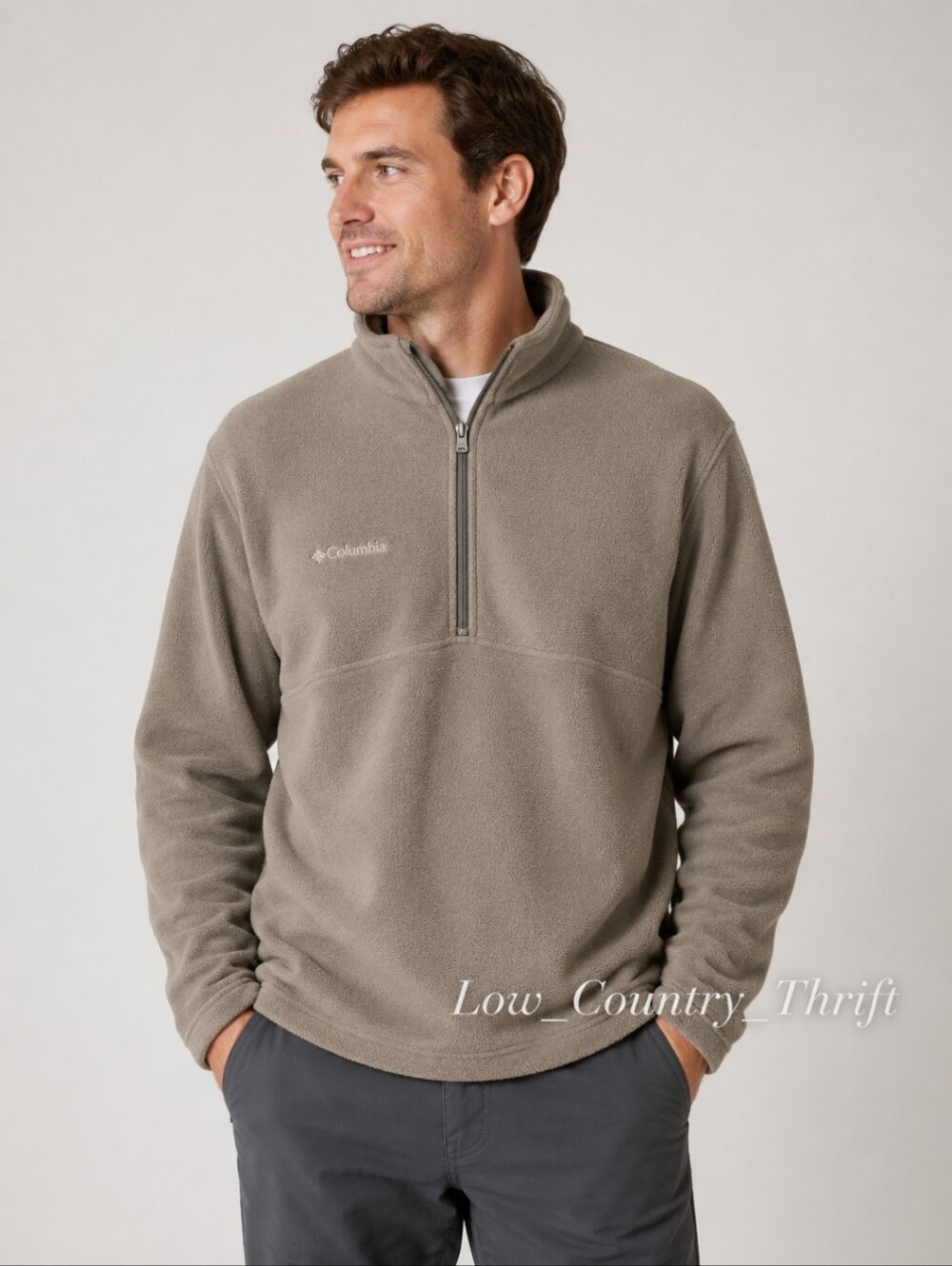 Columbia Beige 1/2 Zip Fleece Pullover Jacket Men's Large